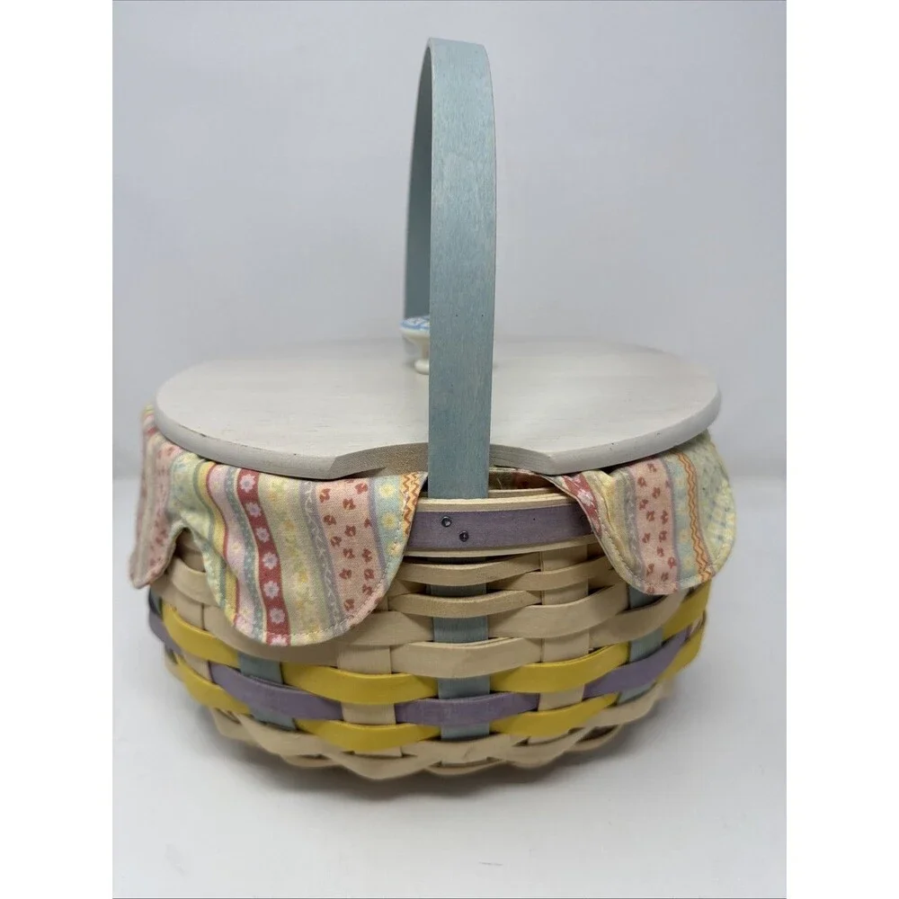 Longaberger 2008 Whitewashed Large Easter Basket With Lid, Protector and Liner